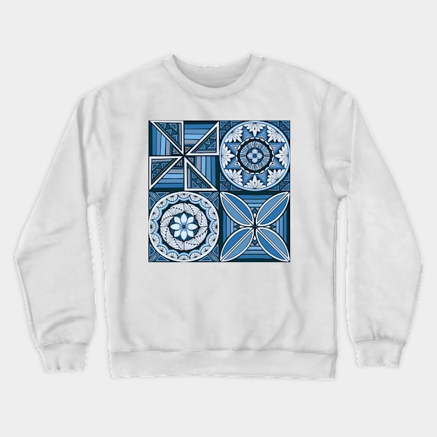 Tapa patchwork - ocean Crewneck Sweatshirt by AprilAppleArt